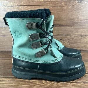 SOREL Caribou Green Leather Snow Boots Winter Shoes Women’s Size 9 Lace Up